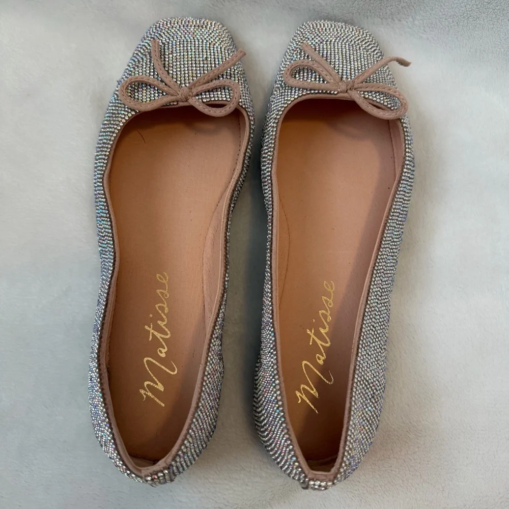 EUC Matisse Roxy Rhinestone Square Toe Ballet Flats Crystal Sparkle Party Shoes